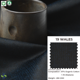 Organic Cotton Fabric (19 Wales Corduroy fabric) (Blue & Black)