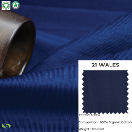 Organic Cotton Fabric (21 Wales Corduroy fabric) (Dark Sea Blue)