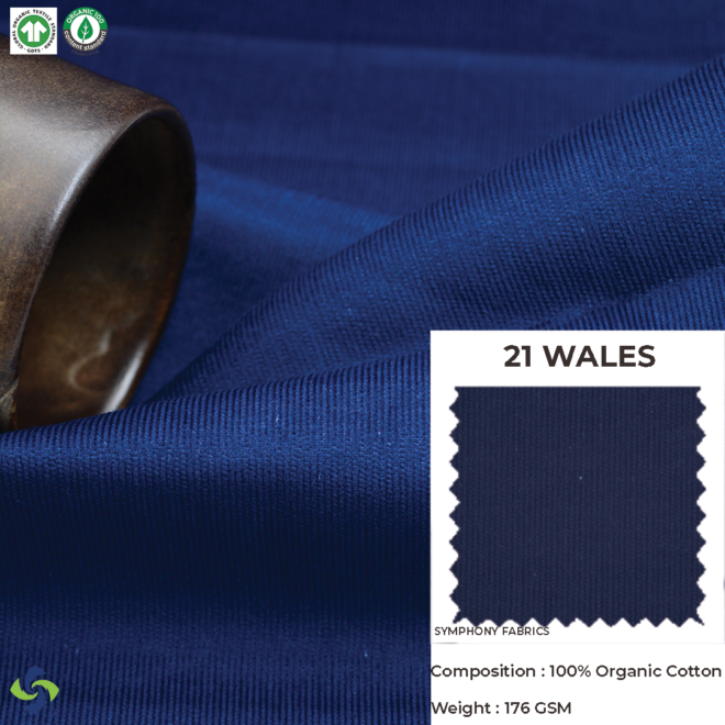 Organic Corduroy Fabric 21 Wales (Dark Sea Blue)