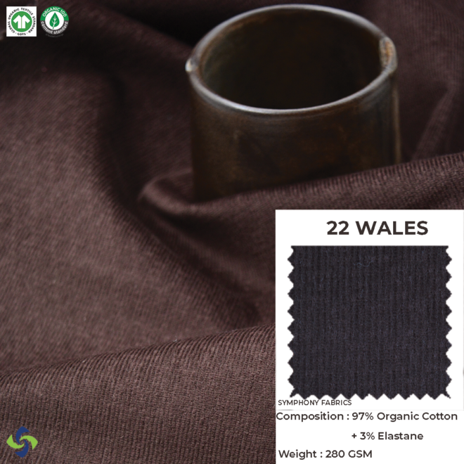 Organic Corduroy fabric 22 Wales (Dark Brown)