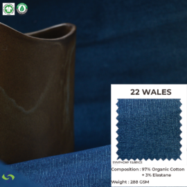 Organic Cotton Fabric (22 Wales Corduroy fabric) (Denim Blue)