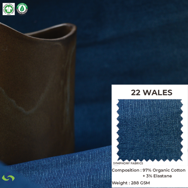 Organic Corduroy Fabric 22 Wales (Denim Blue)