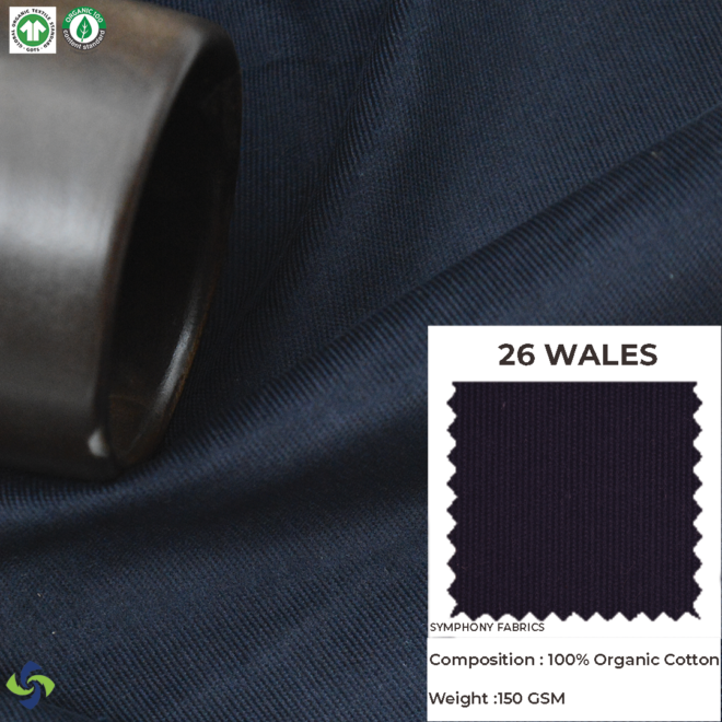 Organic Corduroy Fabric (26 Wales ) Black