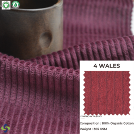 Organic Cotton Fabric (4 Wales Corduroy fabric) (Velvet Red)