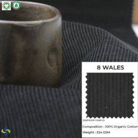 Organic Cotton Fabric (8 Wales Corduroy fabric) (Black)