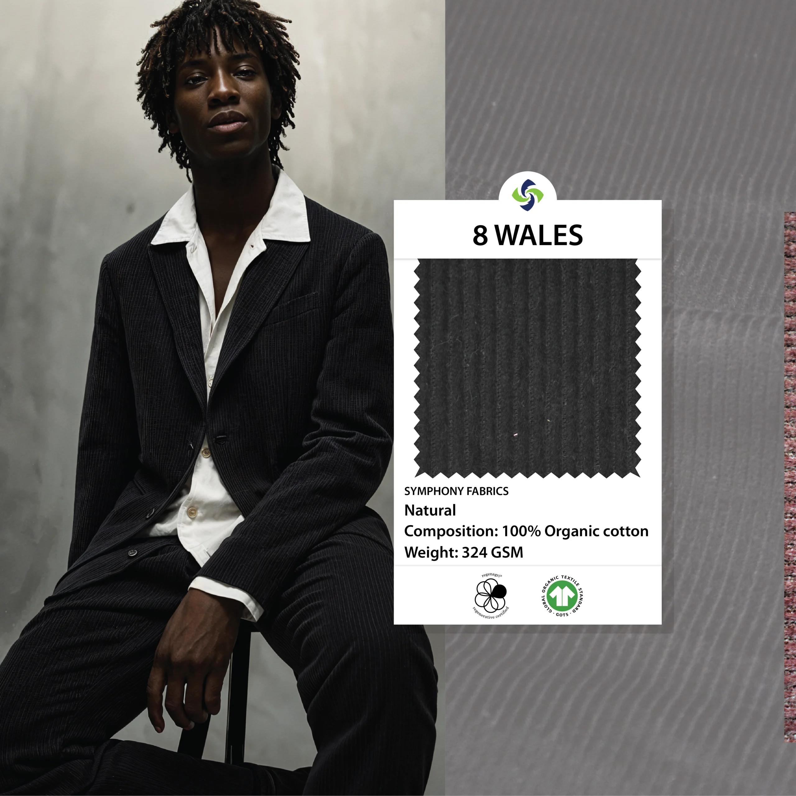 Organic Corduroy Fabric 8 Wales (Black) - Image 2