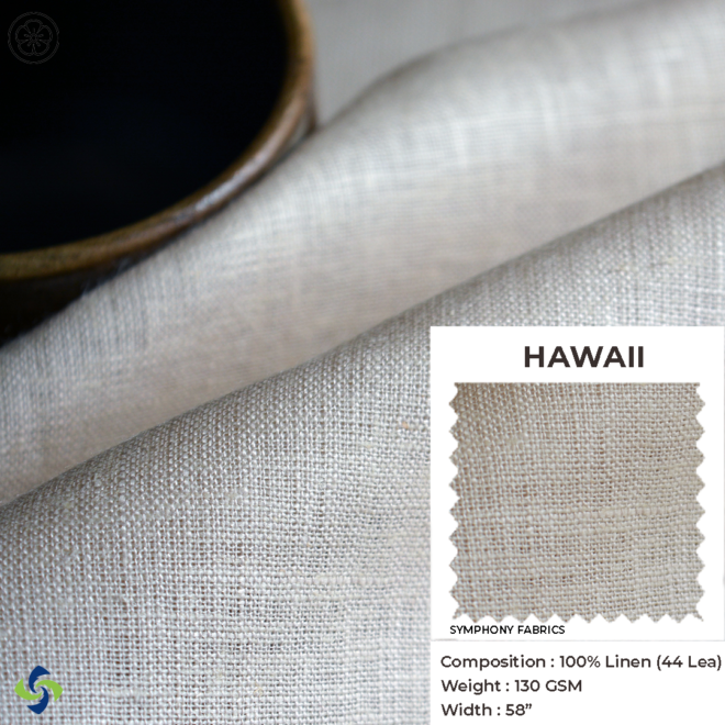 HAWAII linen fabric, 100% linen, 44 Lea, 130 GSM, high-quality and breathable from Symphony Fabrics