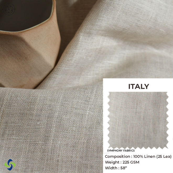 100% linen fabric, 225 GSM, high-quality and breathable, Symphony Fabrics