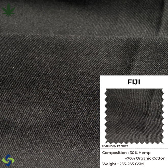 FIJI fabric, having 30% hemp and 70% organic cotton, range 255-265 GSM, natural finish.