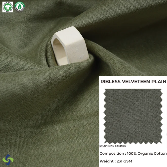 Organic Cotton Fabric Ribless Velveteen Plain